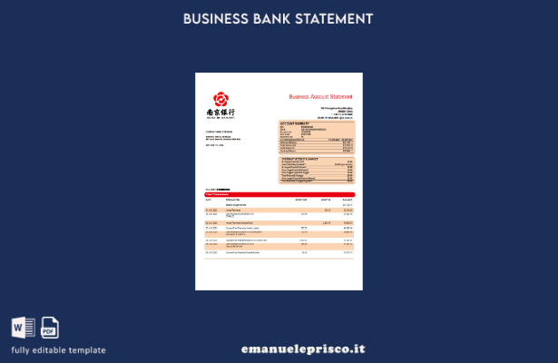stile verificato Estratto conto corrente aziendale della Banca di Nanchino Model